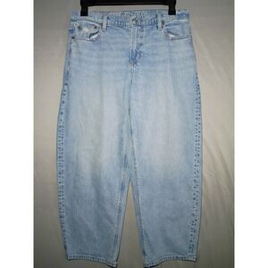 American Eagle Jeans Womens 10 Blue Barrel High Rise Wide Leg Stretch Denim